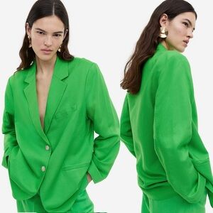 H&M Linen Blend Neon Kelly Green Blazer Jacket